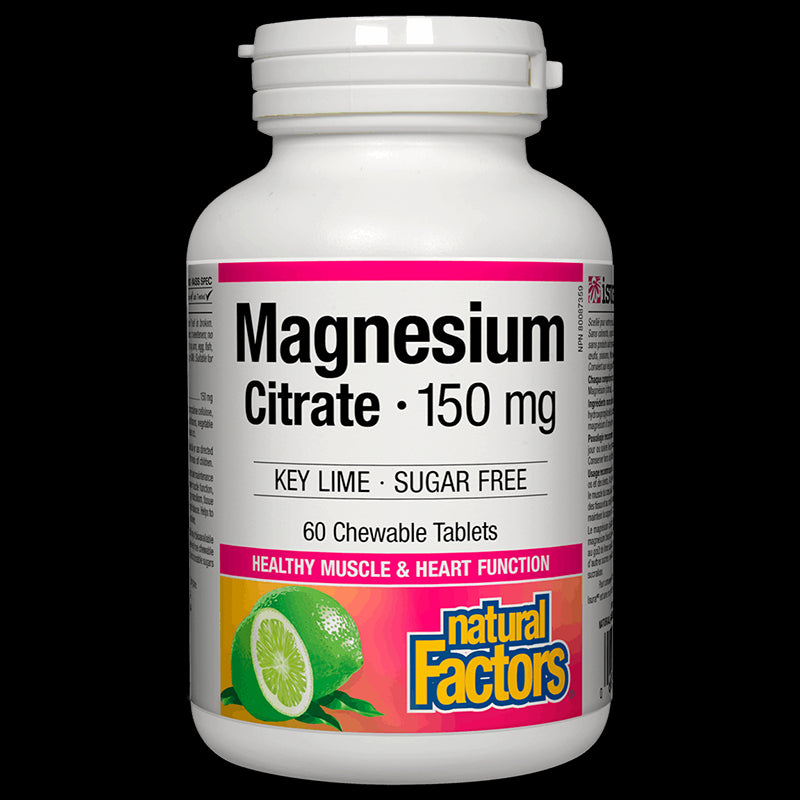 Magnesium Citrate/ Магнезий (цитрат) 150 mg х 60 дъвчащи таблетки Natural Factors - BadiZdrav.BG