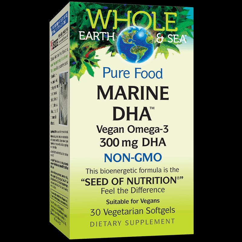 Marine DHA™ Vegan Omega-3 Whole Earth & Sea®/ Веган Омега-3 от микроводорасли 300 mg x 30 софтгел капсули Natural Factors - BadiZdrav.BG