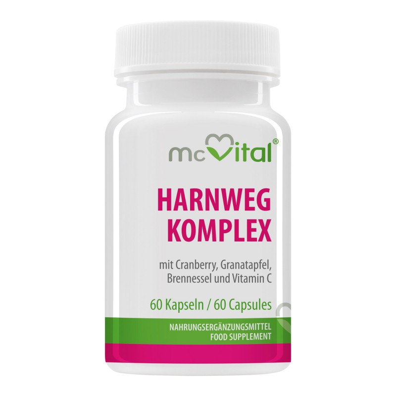 McVital® HarnWeg Komplex - Комплекс за пикочните пътища с червена боровинка, нар, коприва и витамин С, 60 капсули Vitabay