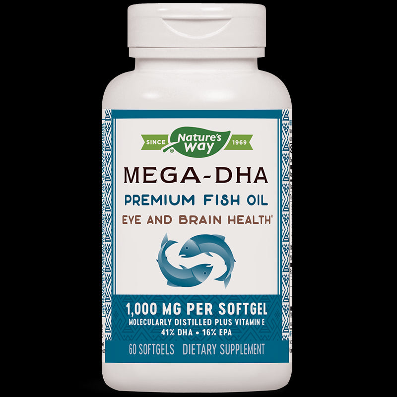 Mega-DHA - Рибено масло Мега-ДХА – за мозъка и зрението, 1000 mg, 60 софтгел капсули Nature’s Way - BadiZdrav.BG