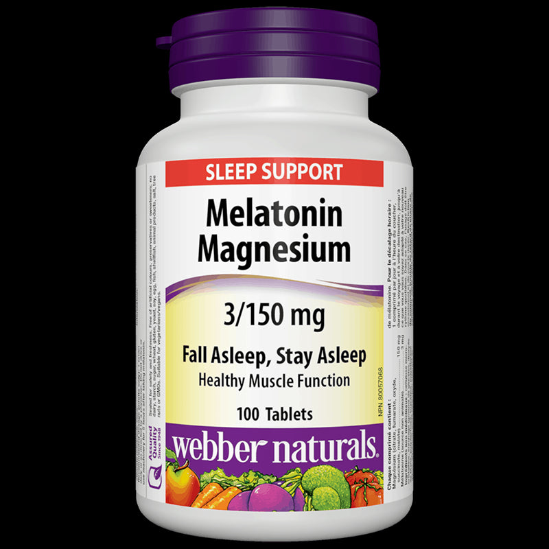 Melatonin + Magnesium/ Мелатонин 3 mg + Магнезий 150 mg х 100 таблетки Webber Naturals - BadiZdrav.BG