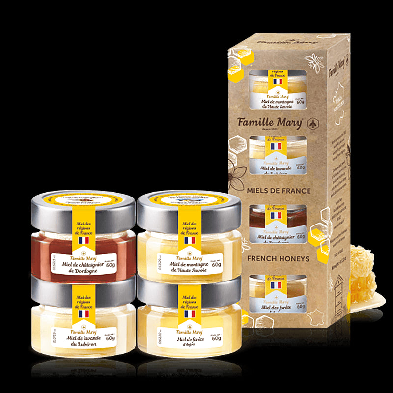 Селекция от пчелни медове от Франция - Miels De France, 4 бр. x 60 g - BadiZdrav.BG