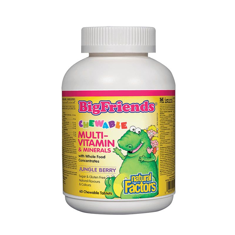 Multi-Vitamin & Minerals Big Friends® / Мултивитамини и минерали за деца х 60 дъвчащи таблетки с вкус на плодове от джунглата Natural Factors - BadiZdrav.BG