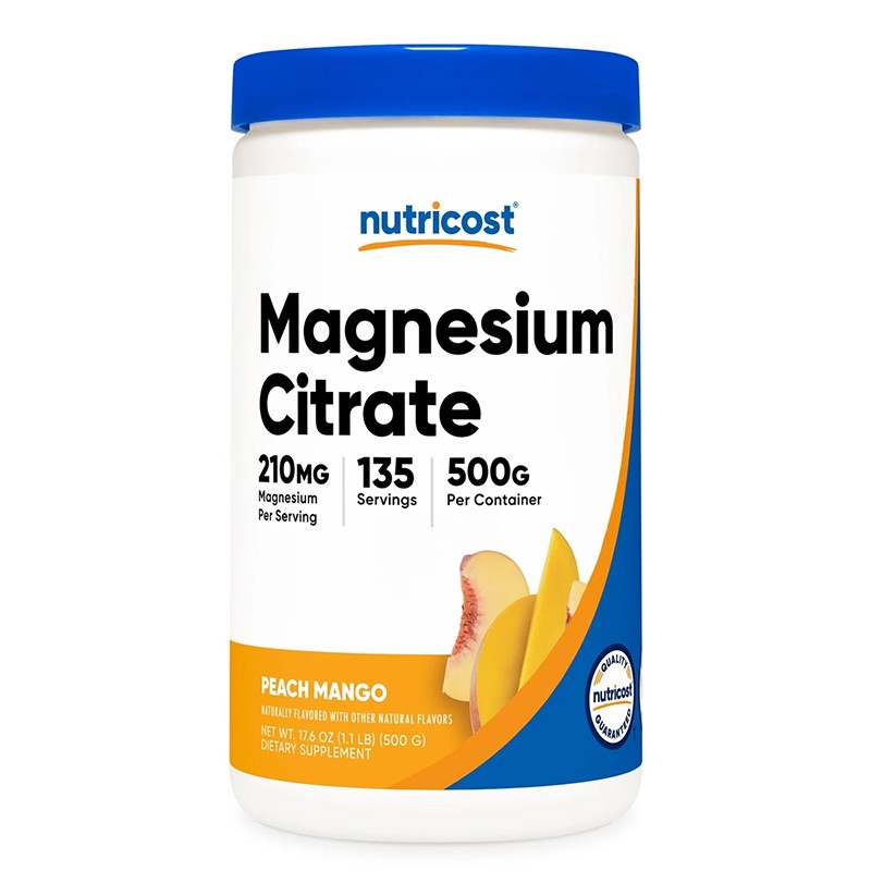 Мускулна, сърдечна и нервна система - Магнезий (цитрат), 210 mg х 500 g прах, с вкус на праскова и манго