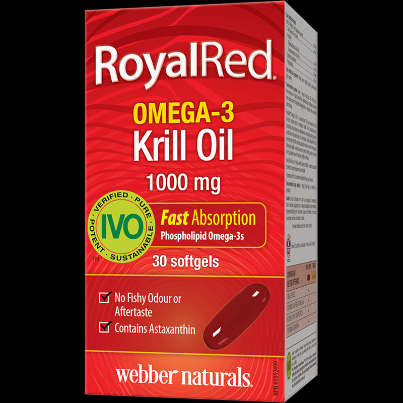 Omega-3 Krill Oil RoyalRed®/ Омега-3 Крил масло 1000 mg x 30 софтгел капсули Webber Naturals - BadiZdrav.BG