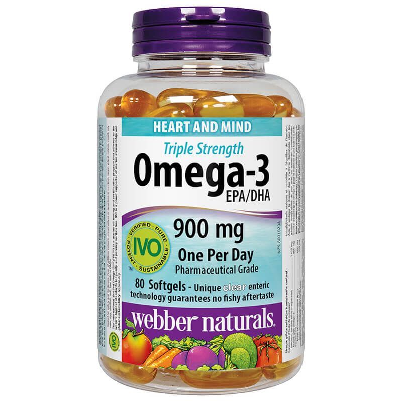 Omega-3 Triple Strenght / Омега-3 900 mg x 80 софтгел капсули Webber Naturals - BadiZdrav.BG