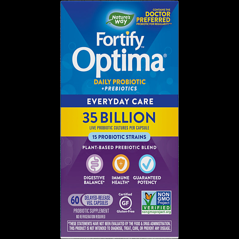 Fortify™ Optima® Daily Probiotic + Prebiotic - Фортифай пробиотик + пребиотици, 35 милиарда активни пробиотици, 60 капсули Nature’s Way - BadiZdrav.BG