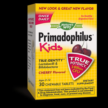 Primadophilus Kids - Примадофилус Кидс 3 млрд. активни пробиотици, 30 дъвчащи таблетки с вкус на череша Nature’s Way