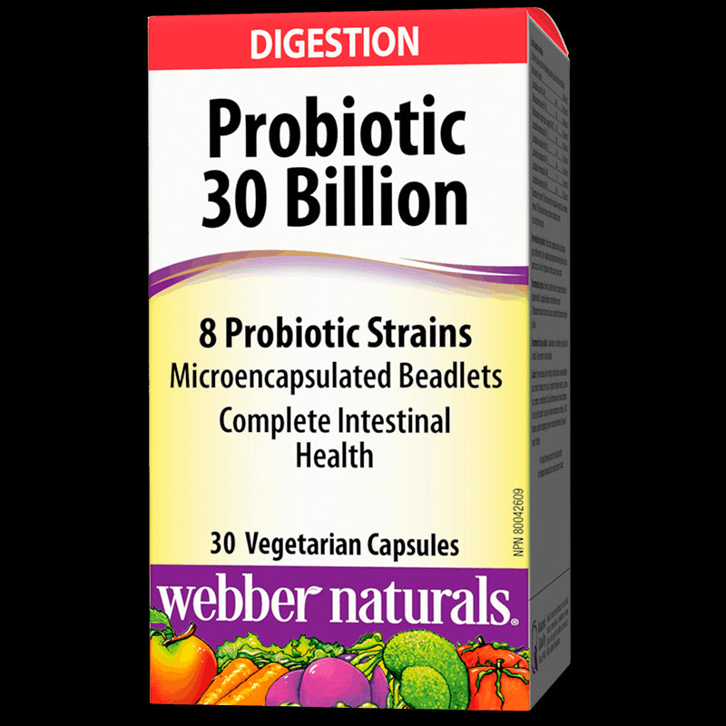 Probiotic 30 billion / 8 Probiotic Strains / Пробиотик, 30 млрд. активни пробиотици, 8 пробиотични щама, 30 капсули Webber Naturals - BadiZdrav.BG