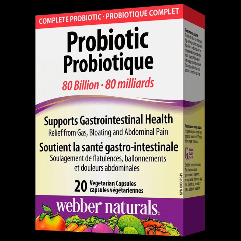 Probiotic 80 billion / Пробиотик, 80 млрд. активни пробиотици, 20 капсули Webber Naturals - BadiZdrav.BG