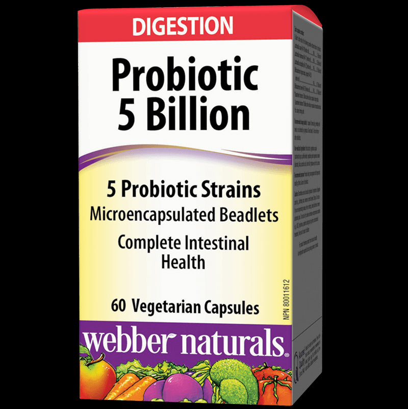 Probiotic/ Пробиотик 5 щама, 5 млрд. активни пробиотици х 60 капсули Webber Naturals - BadiZdrav.BG