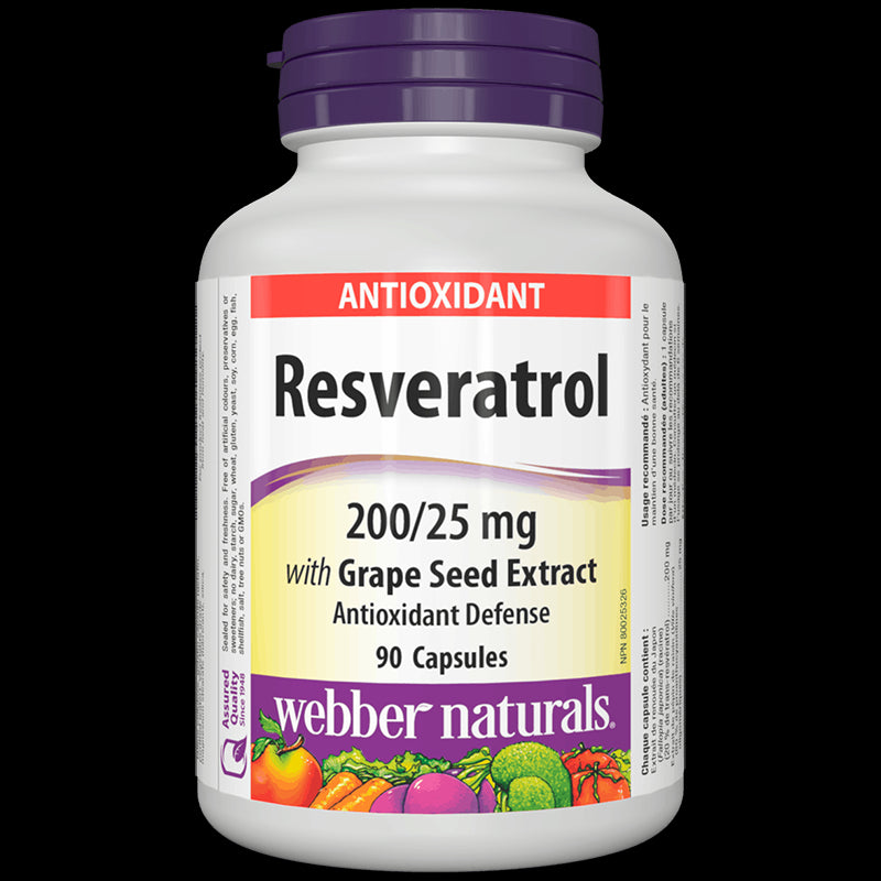 Resveratrol with Grape Seed Extract/ Ресвератрол 200 mg с Гроздово семе 25 mg х 90 капсули Webber Naturals - BadiZdrav.BG