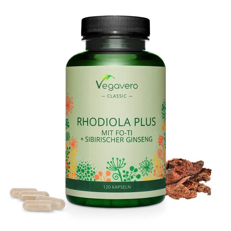 Rhodiola Plus mit Fo-Ti + Sibirischer Ginseng/ Златен корен + Фо-ти и Сибирски женшен, 120 капсули, 100% Vegan - BadiZdrav.BG