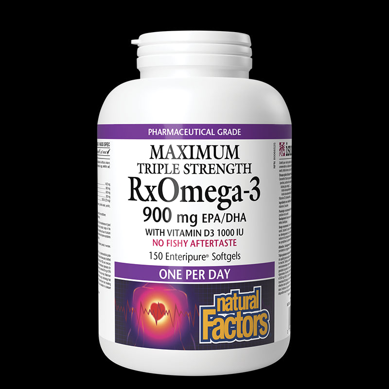 RX Omega-3 Maximum Triple Stength 1425 mg (тройна концентрация 900 mg EPA DHA) + витамин D3 1000 IU, 150 софтгел капсули Natural Factors - BadiZdrav.BG