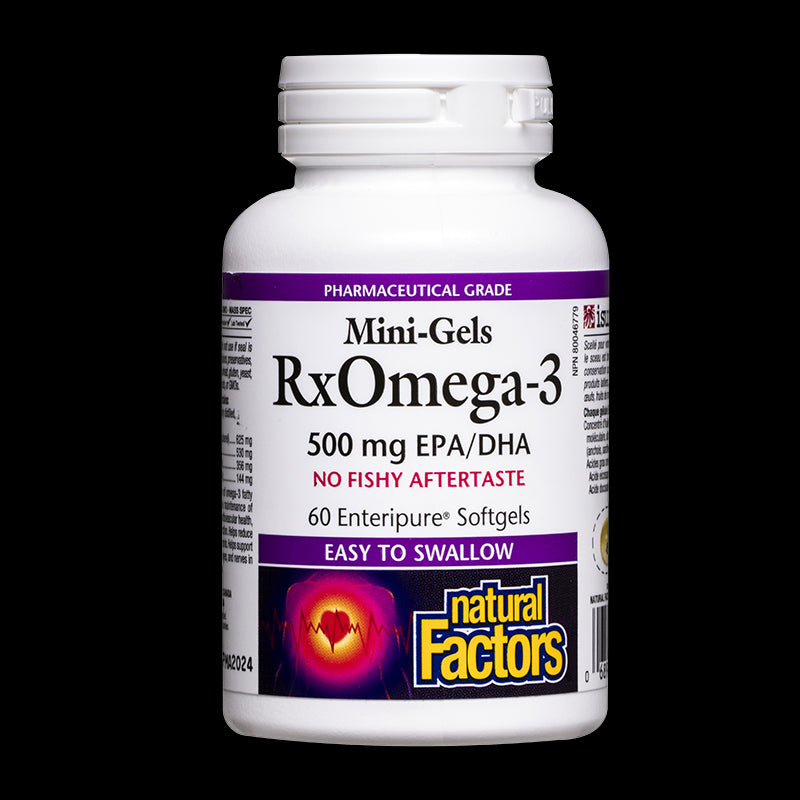 Rx Omega-3 Мини гелс, 500 mg (EPA 356 mg/ DHA 144 mg) х 60 софтгел капсули Natural Factors - BadiZdrav.BG