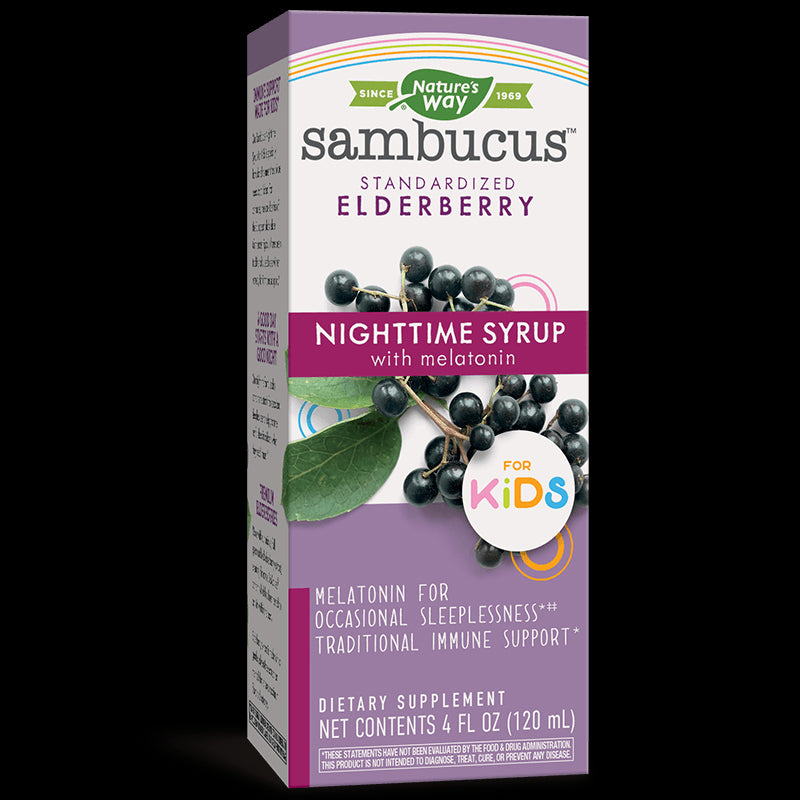 Сироп за деца с черен бъз и мелатонин - За силен имунитет и добър сън - Sambucus NightTime Syrup for Kids, 120 ml Nature’s Way - BadiZdrav.BG