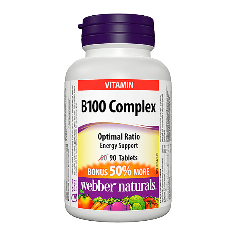 Сърдечно-съдово здраве, енергия, мозъчна дейност - Витамин В100 Комплекс, 90 таблетки - BadiZdrav.BG