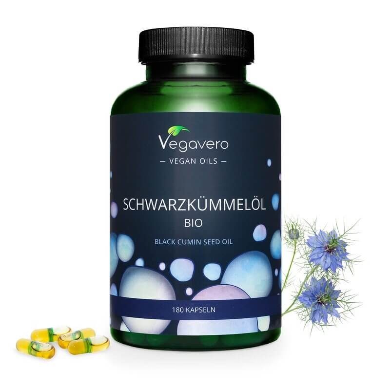 Schwarzkümmelöl Bio/ Черен кимион (масло от семена органик), 180 капсули, 100% Vegan Vegavero - BadiZdrav.BG