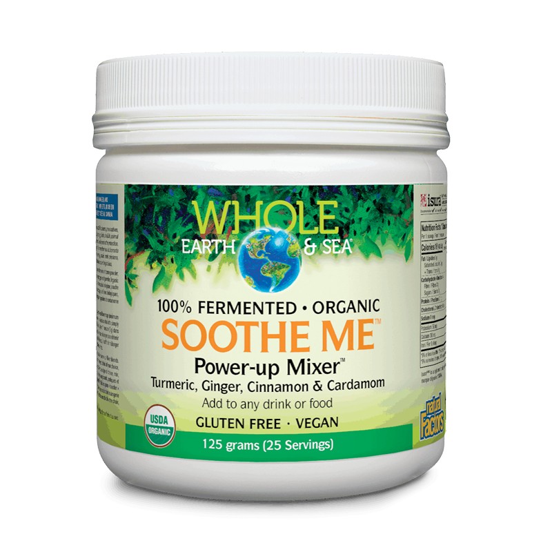 Soothe Me™ Power-up Mixer™ Whole Earth & Sea®/ Формула с куркума, джинджифил, канела, кардамон x 125 g пудра/ 25 дози Natural Factors - BadiZdrav.BG