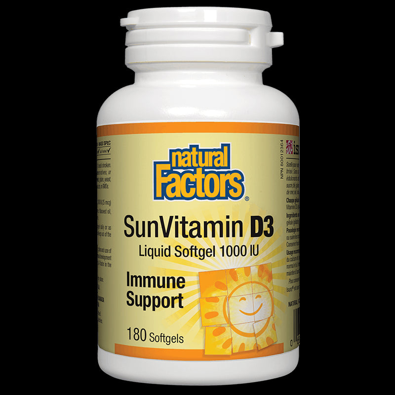 SunVitamin D3 1000 IU, Витамин D3 1000 IU, 180 софтгел капсули Natural Factors - BadiZdrav.BG