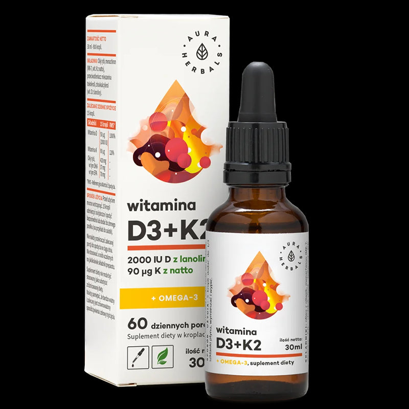 В подкрепа на костите, имунитета и мозъчната функция - Витамин D3 + K2 + Oмега-3, 30 ml капки Aura Herbals - BadiZdrav.BG