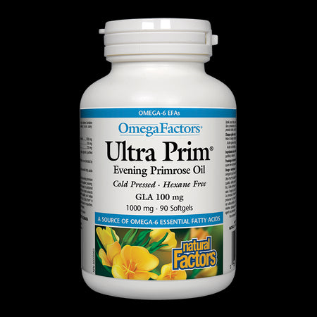 Ultra Prim® Evening Primrose Oil 100 mg GLA/ Вечерна иглика масло 1000 mg х 90 софтгел капсули Natural Factors - BadiZdrav.BG