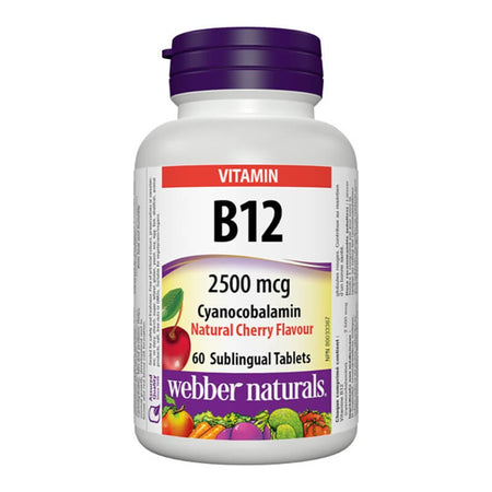 Vitamin B12 Cyanocobalamin - Витамин В12 (цианокобаламин) 2500 µg, 60 сублингвални таблетки Webber Naturals - BadiZdrav.BG