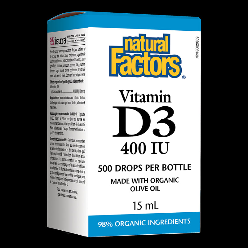 Vitamin D3/ Витамин D3 400 IU x 15 ml/ 500 дози Natural Factors - BadiZdrav.BG