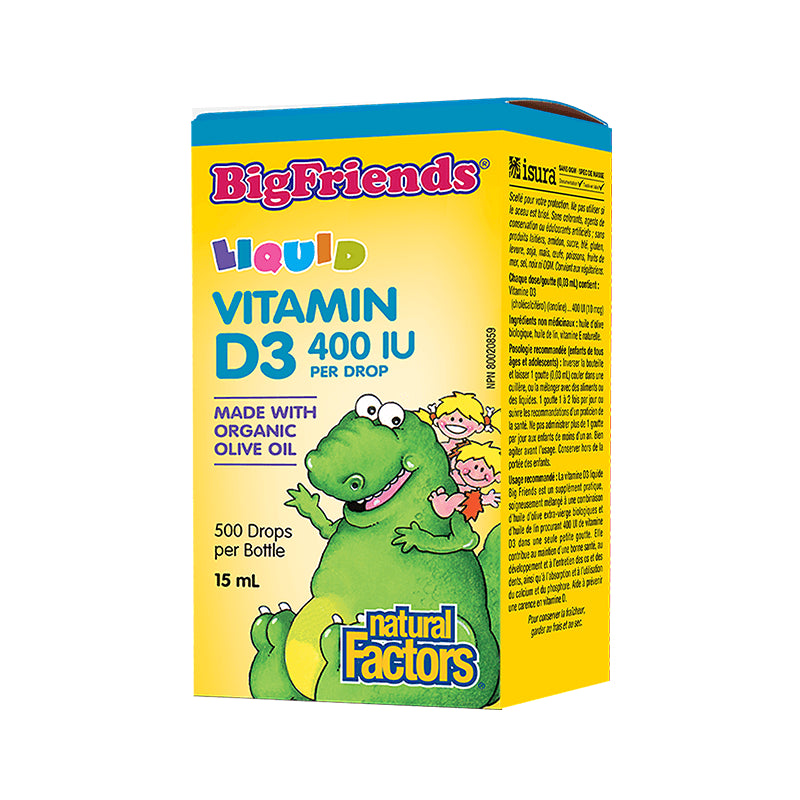 Vitamin D3 Big Friends®/ Витамин D3 за деца 400 IU x 15 ml/ 500 дози Natural Factors - BadiZdrav.BG
