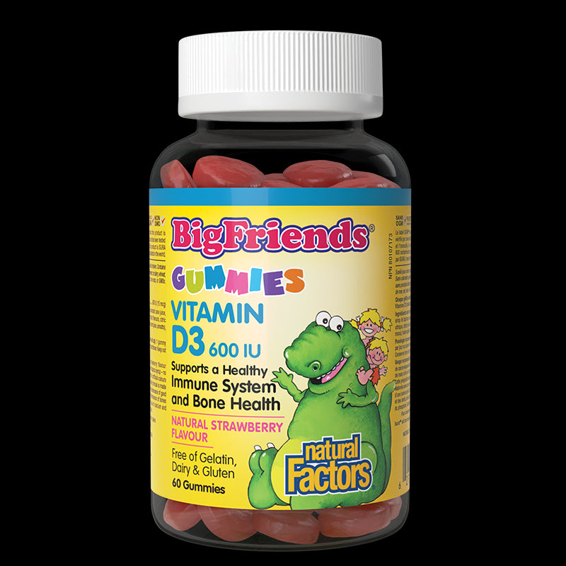 Витамин D3 Гъми за Деца - Big Friends, 600 IU, 60 желирани таблетки с вкус на ягода Natural Factors - BadiZdrav.BG