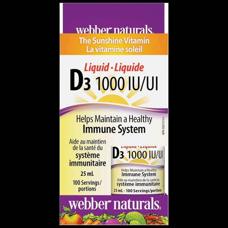 Витамин D3 /течен/ 1000 IU x 25 ml, 100 дози Webber Naturals - BadiZdrav.BG
