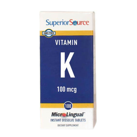 Витамин К1 - Кости и сърдечно-съдова система, 100 µg х 100 сублингвални таблетки Superior Source - BadiZdrav.BG