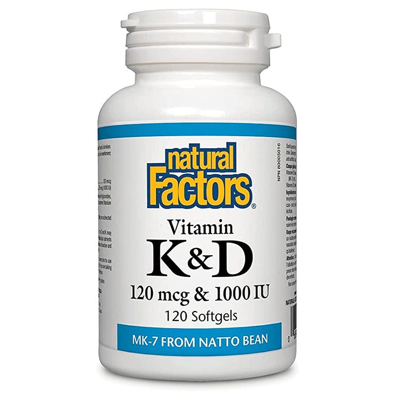 Витамин К2 120 mcg  и D3 1000 IU – здраве за костите и кръвоносните съдове, 120 софтгел капсули Natural Factors - BadiZdrav.BG