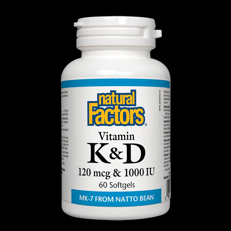 Витамин К2 120 mcg и D3 1000 IU, 60 софтгел капсули Natural Factors - BadiZdrav.BG