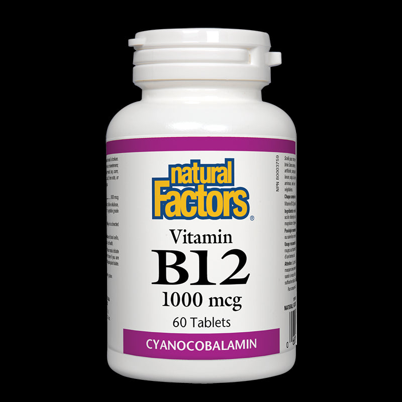 Vitamin B12/ Витамин В12 (цианокобаламин) 1000 mcg х 60 таблетки Natural Factors, - BadiZdrav.BG