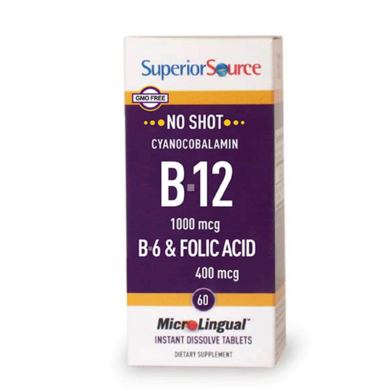 Витамин В12, В6 + Фолиева киселина, 60 сублингвални таблетки Superior Source