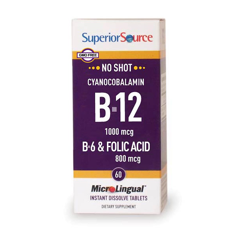 Витамин В12, В6 + Фолиева киселина - хормонален и метаболитен баланс, 60 сублингвални таблетки Superior Source - BadiZdrav.BG