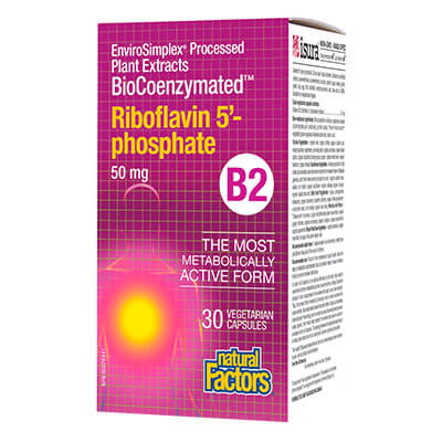 Riboflavin 5`-phosphate BioCoenzymated™/ Витамин В2 Рибофлавин-5-фосфат 50 mg, 30 капсули Natural Factors - BadiZdrav.BG