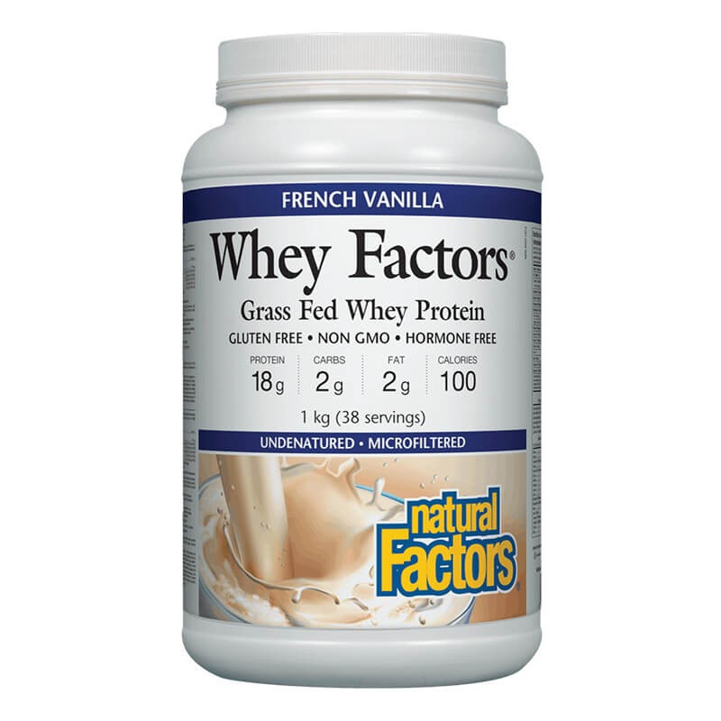 Whey Factors® Grass Fed Whey Protein - Суроватъчен протеин изолат с вкус на ванилия, 1 kg прах Natural Factors - BadiZdrav.BG