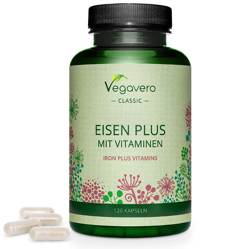 Желязо + Витамини (С, В2,В6, В12 и фолиева киселина) - Eisen Plus Mit Vitaminen, 120 капсули Vegavero - BadiZdrav.BG