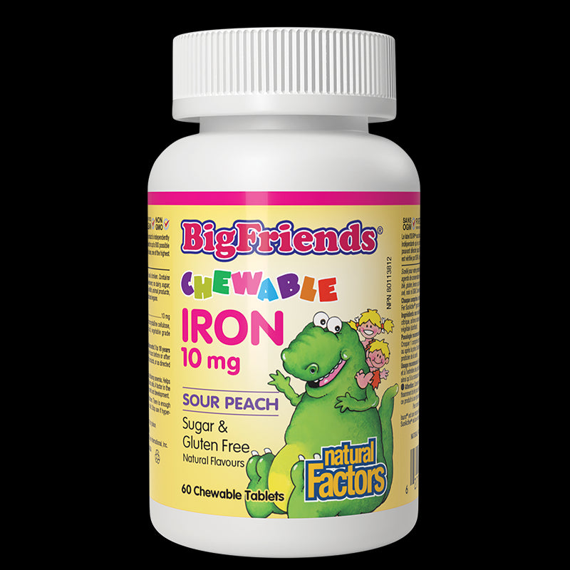 Желязо за деца - Big Friends®, 10 mg, 60 дъвчащи таблетки, с вкус на праскова Natural Factors - BadiZdrav.BG